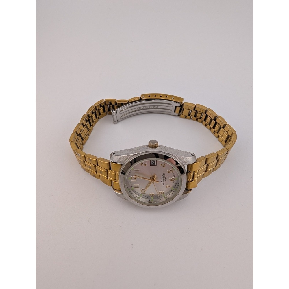 White Stag Watch Women 25mm Silver Case Gold 7.5" Band- New Battery - Picture 4 of 8